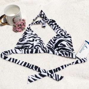 Catalina Zebra Print Festival Vintage Dead Stock Bikini Halter Top  Sz S NWT